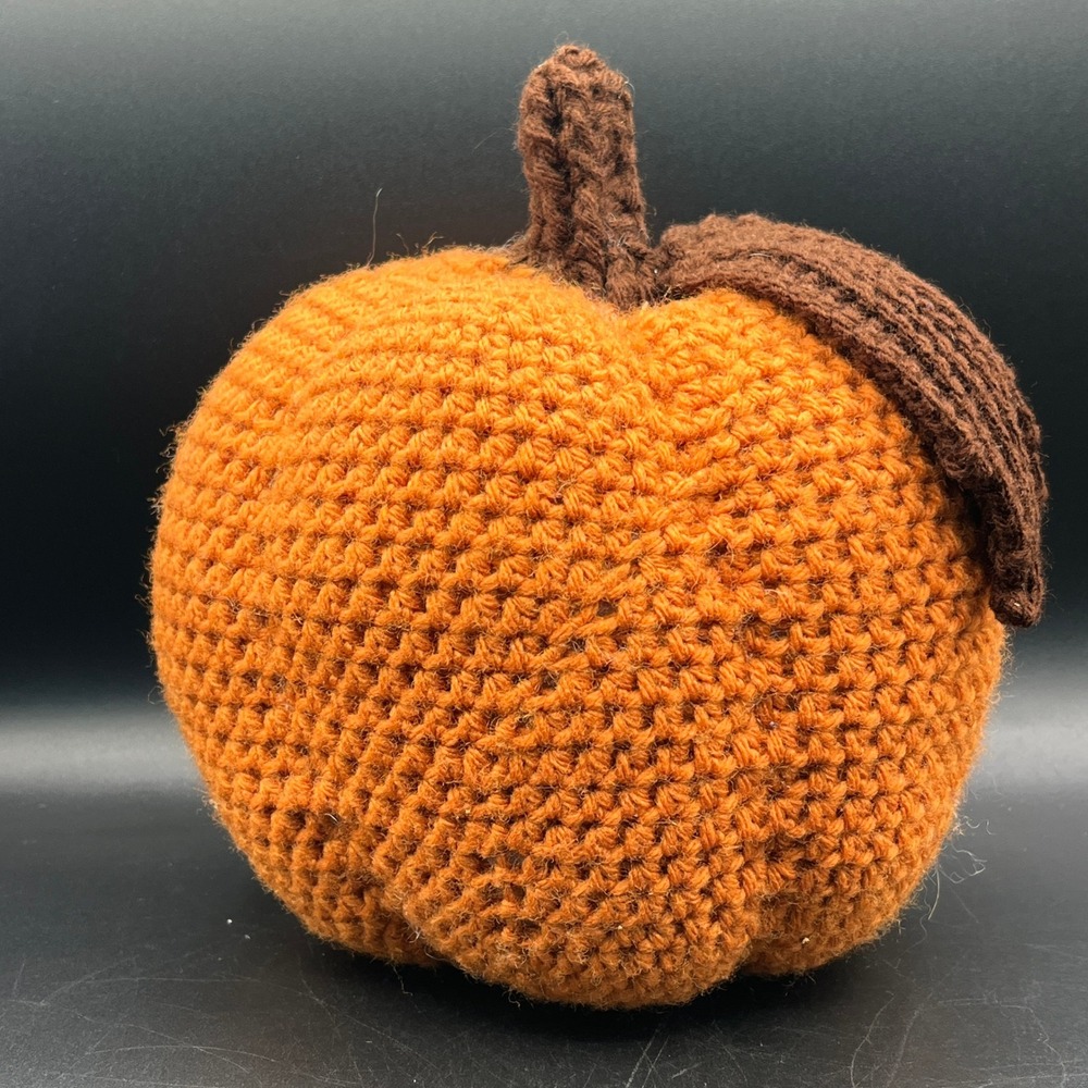 Handmade Crochet Pumpkin Orange Brown Fall Autumn Thanksgiving Decor 7"x 6" Vtg - Picture 3 of 7